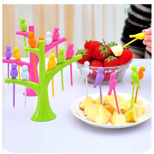 Plastic Multicolor Bird Fruit Fork