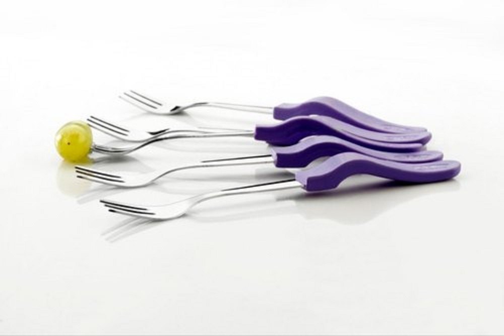 Silver and Purple Plastic Cutlery Fruits Fork, For Home