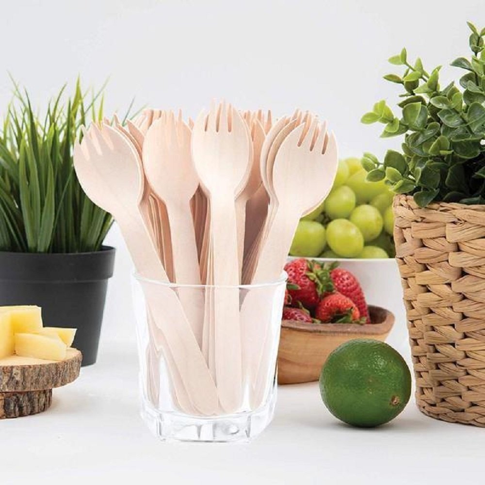 Brown 160mm Disposable Wooden Spork, For Kitchen
