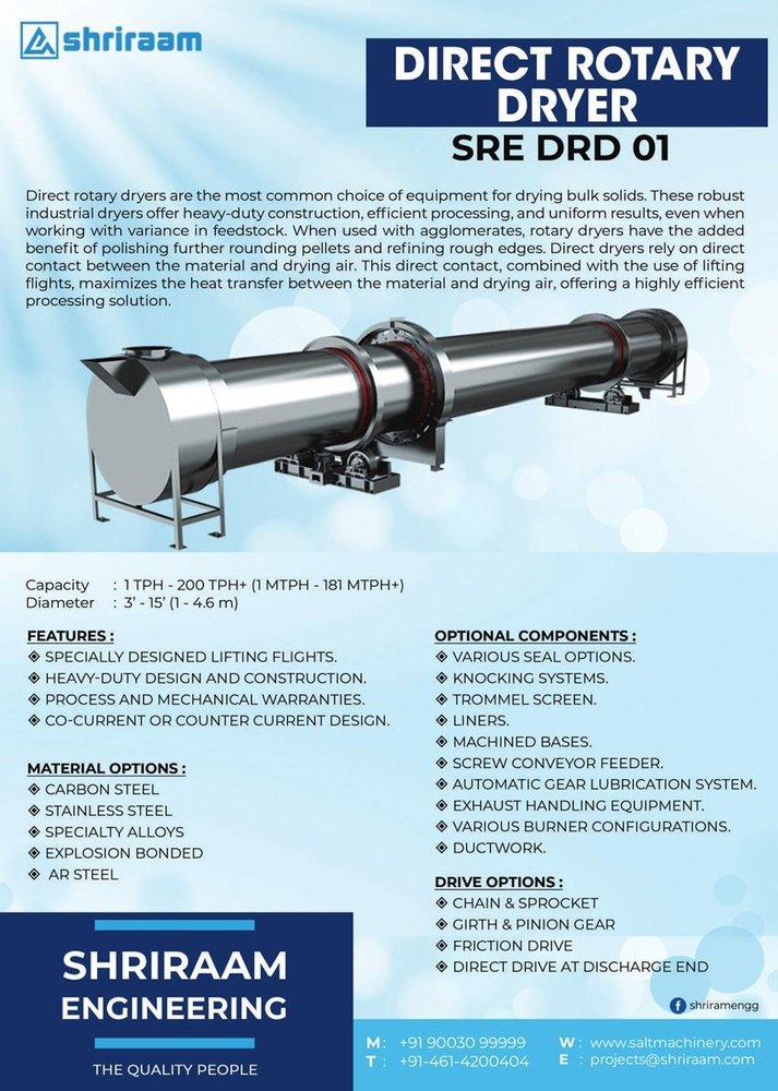 Stainless Steel Rotary Dryer, Automation Grade: Semi-Automatic