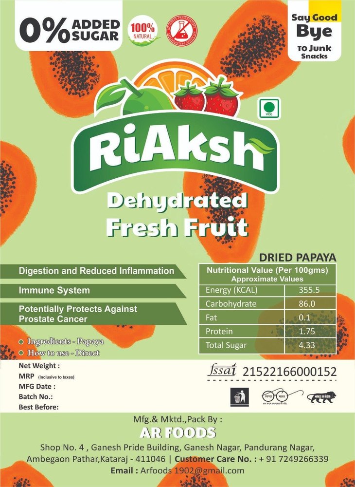 Riaksh Dehydrated Fruits Dried Papaya