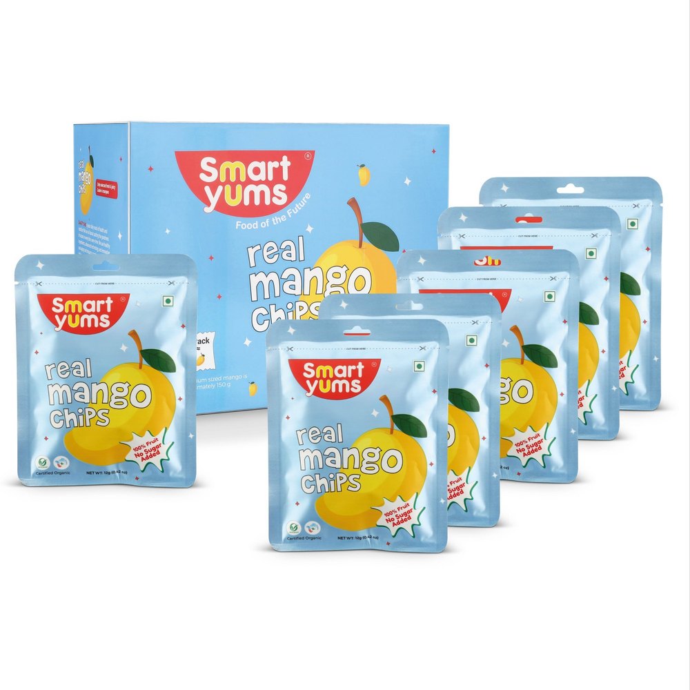 Smart Yums Freeze Dried Mango Chips / No Added Sugar / Pack of 6, 3-Layer Aluminium Laminate