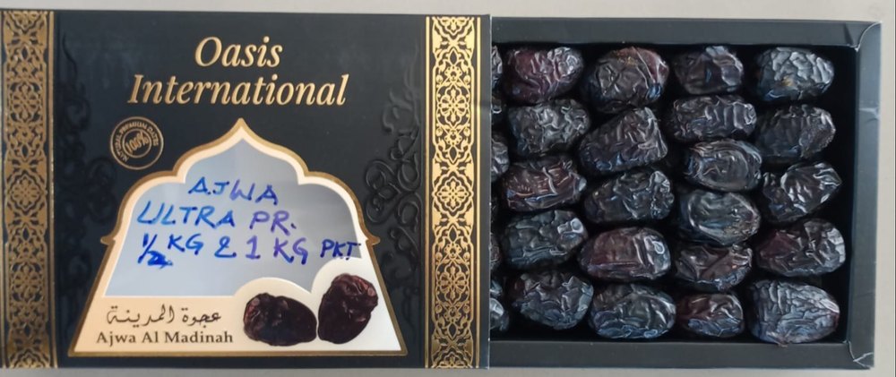 Dry Black 500 gm. Ajwa Ultra Premium Balck Dates, Quantity: 13.5 Kg (27 Pkt.) Per Box