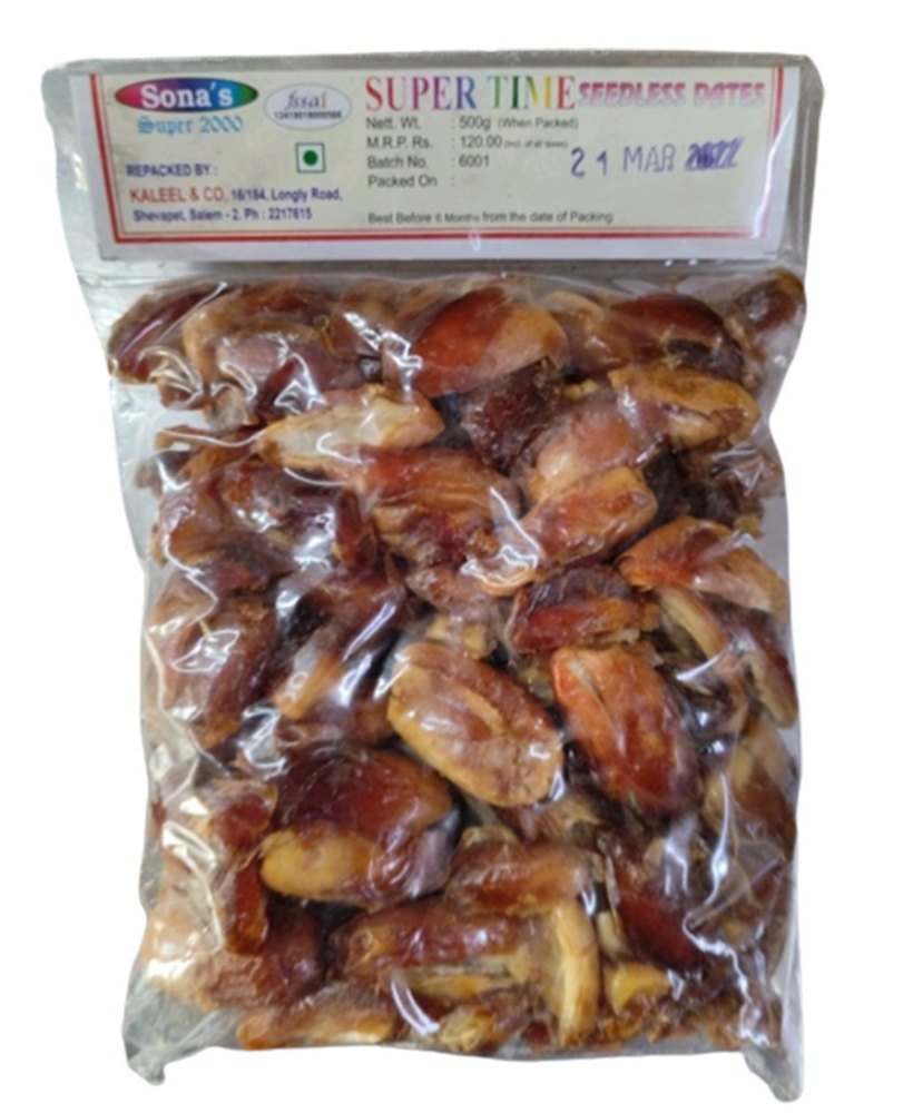 A Grade Brown Super Time Seedless Dates, Packaging Size: 500 gm, Packaging Type: Plastic Bag