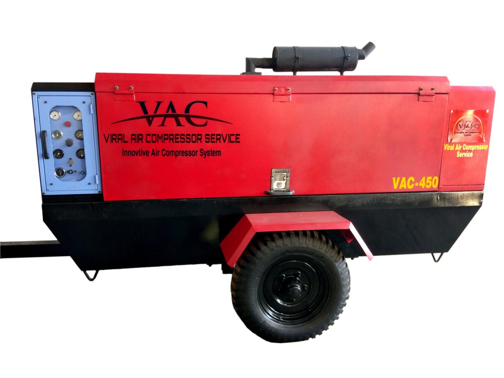 120HP Portable Diesel Screw Compressor, Maximum Flow Rate: 450 CFM, Model Name/Number: Vac 450