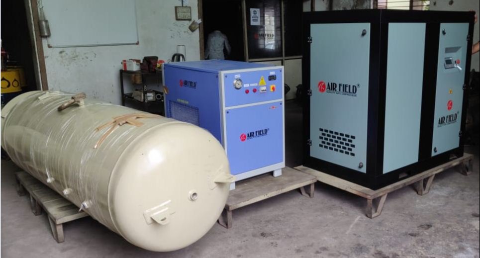 Airfield 10-100 HP Rotary Screw Compressors, Maximum Flow Rate: 500, Air Tank Capacity: 300-2000 Ltr