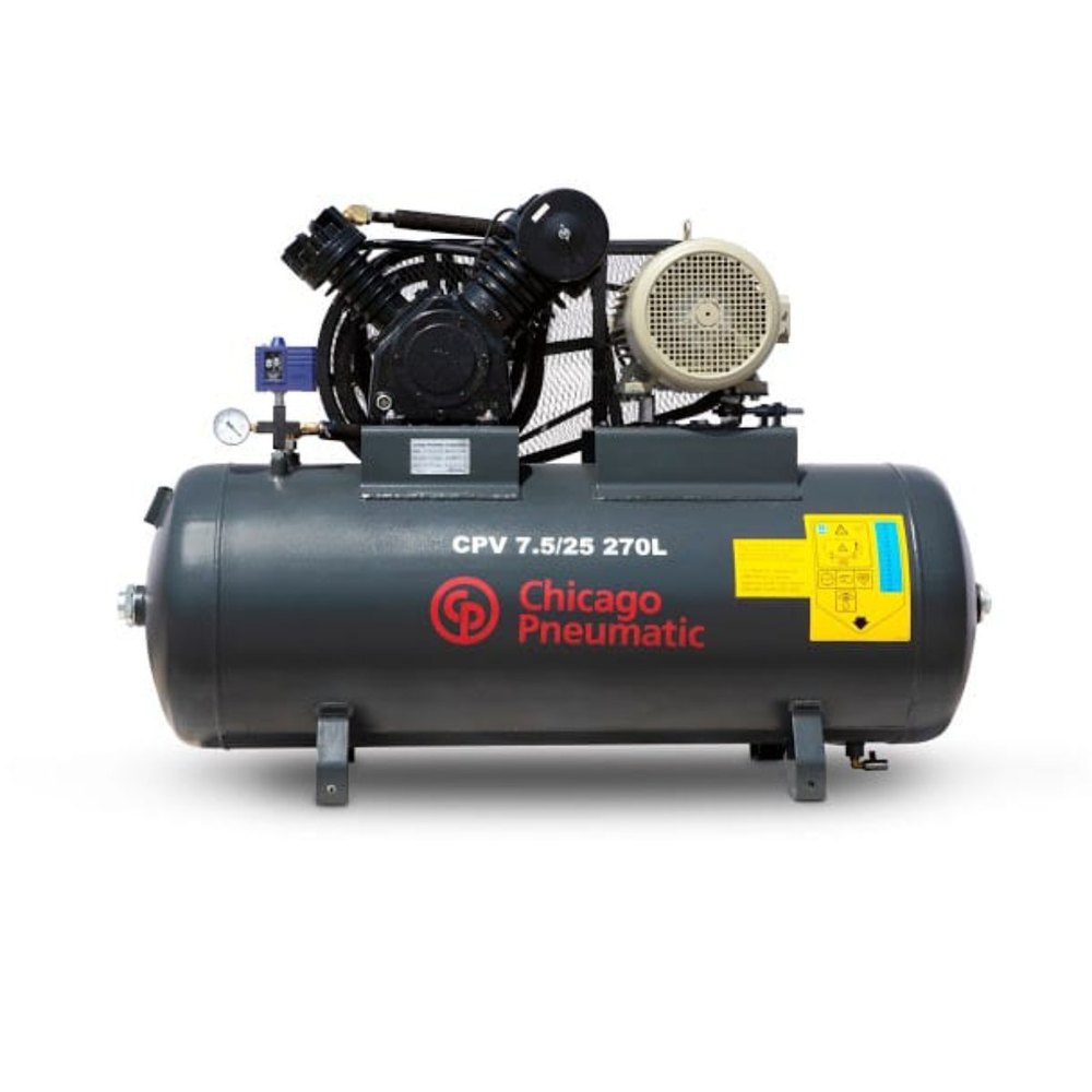 10 HP AC Single Phase Chicago Pneumatic Reciprocating Air Compressor, Air Tank Capacity: 270 Liter