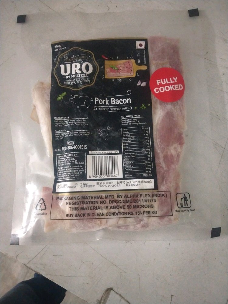 Frozen Pork Bacon 250gm, Non Veg