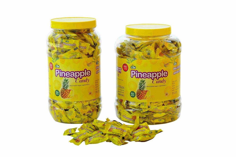 ZJM Yellow Pineapple Flavour Candy, Packaging Type: Plastic Jar, Packaging Size: 215 Pieces