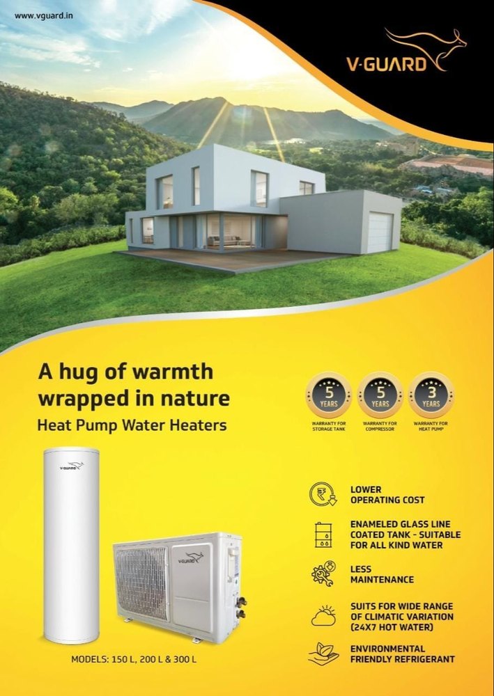 v-guard Stainless Steel Heat Pump Water Heating Systems, Electric, Capacity: 300 Ltrs