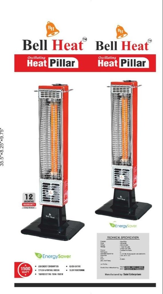 Mild Steel Bell Heat Pillar (Black, 1500 Watts), For Heaters, 240