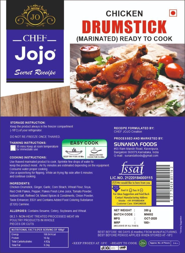 Marinated Chicken Drumstic, For Restaurant, 350 Gram