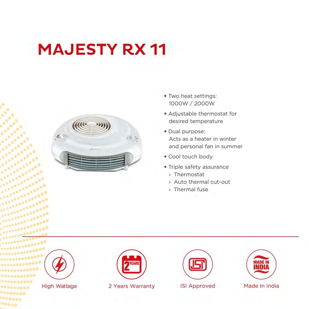 2000W Plastic BAJAJ MAJESTY RX 11 ROOM AIR HEATER
