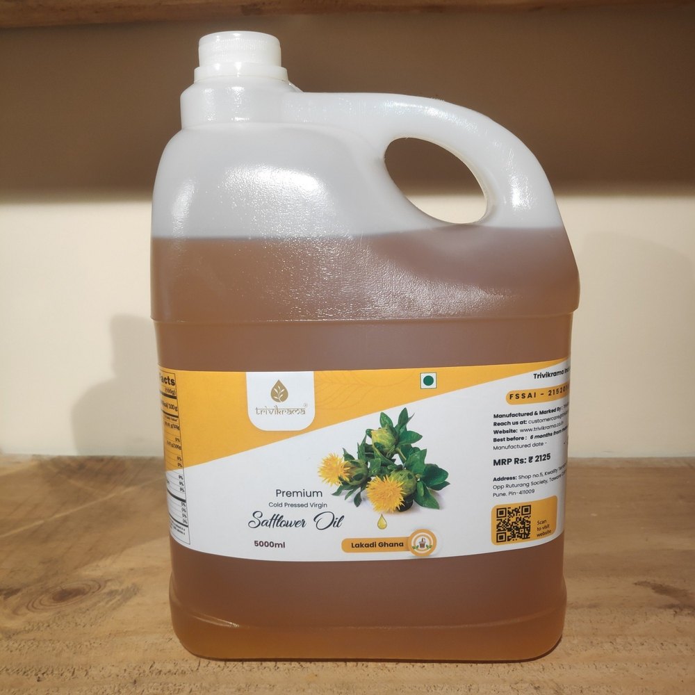 Mono Saturated Low Cholesterol 5 Liter Premium Cold Pressed Virgin Safflower Oil, 5000 ml, Liquid