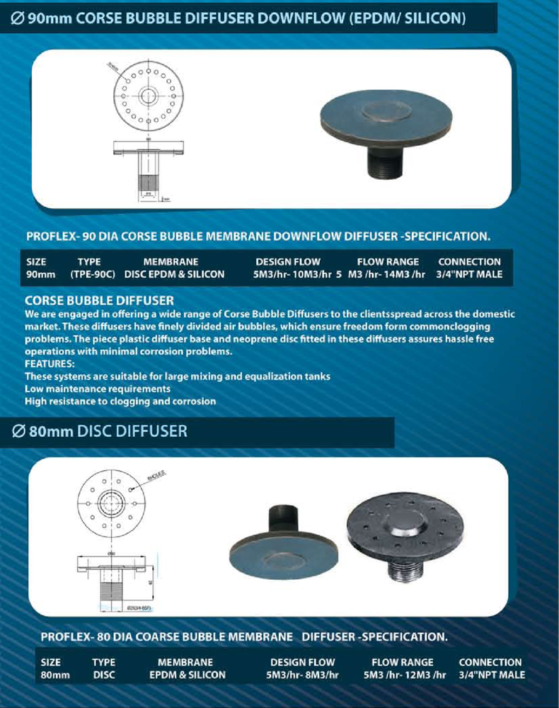 Fluidized Aerated Reactor Surface Fixed Clarifier Fine Bubble Diffuser, 3 (m3/h), 3 mm