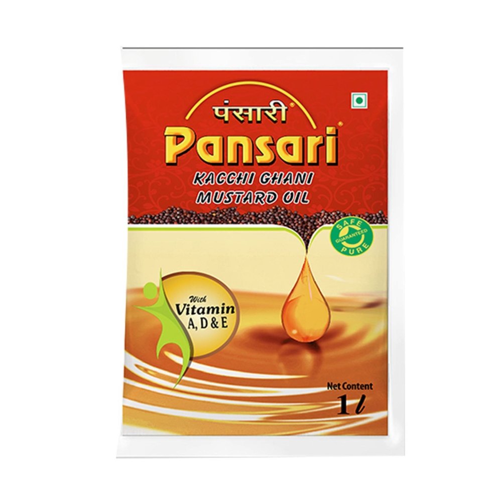 Yellow 1 L Pansari Kacchi Ghani Mustard Oil Packet
