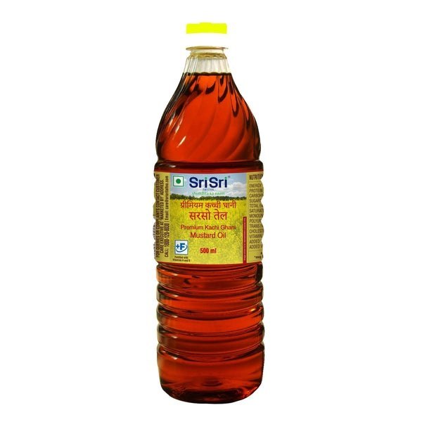 Sri Sri Yellow Premium Kachi Ghani Mustard Oil Bottle, 500ml, Packaging Type: Plastic Bottle